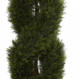 Nearly Natural 5 Ft. Double Pond Cypress Artificial Spiral Topiary Tree in Sand-Colored Urn, UV Resistant thumbnail 2