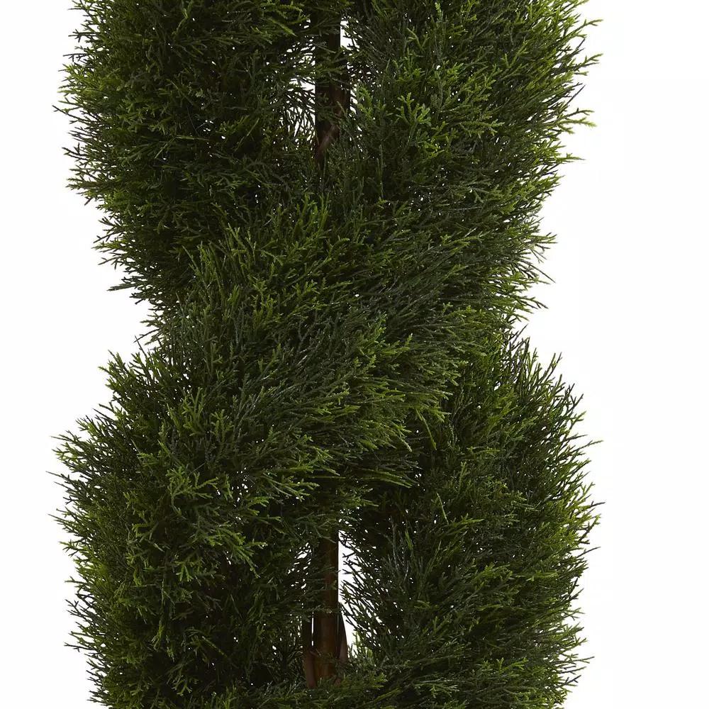 Nearly Natural 5 Ft. Double Pond Cypress Artificial Spiral Topiary Tree in Sand-Colored Urn, UV Resistant