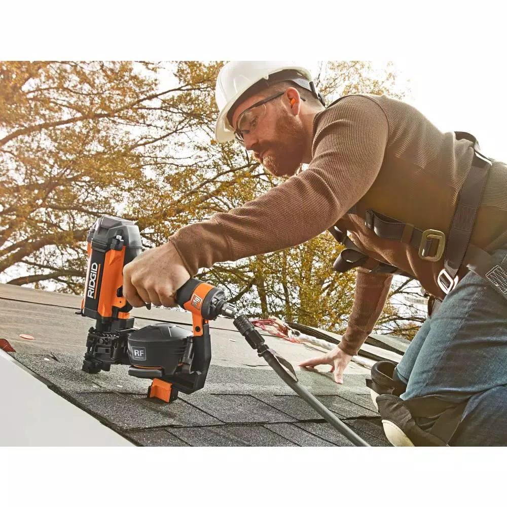 RIDGID 15-Degree 1-3/4 in. Coil Roofing Nailer with 50 ft. Lay Flat Air Hose Kit