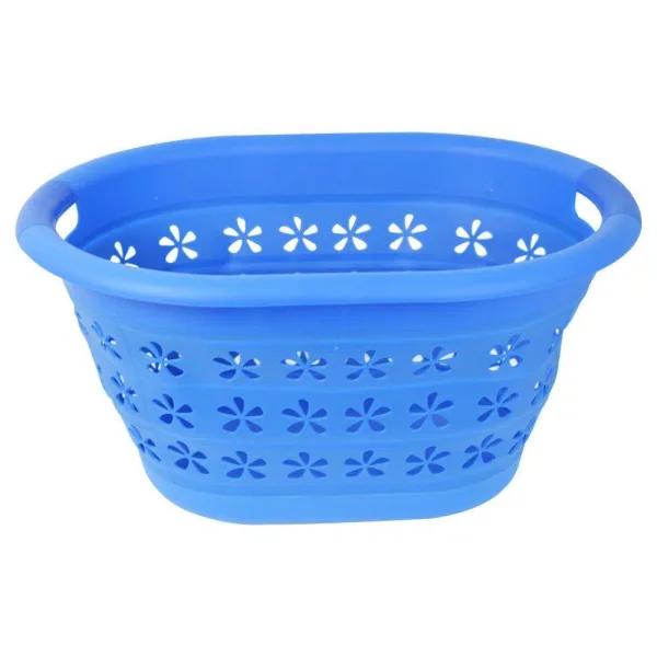 Southern Homewares Collapsible Laundry Basket, Space-Saving Plastic & Silicone Hamper, Blue
