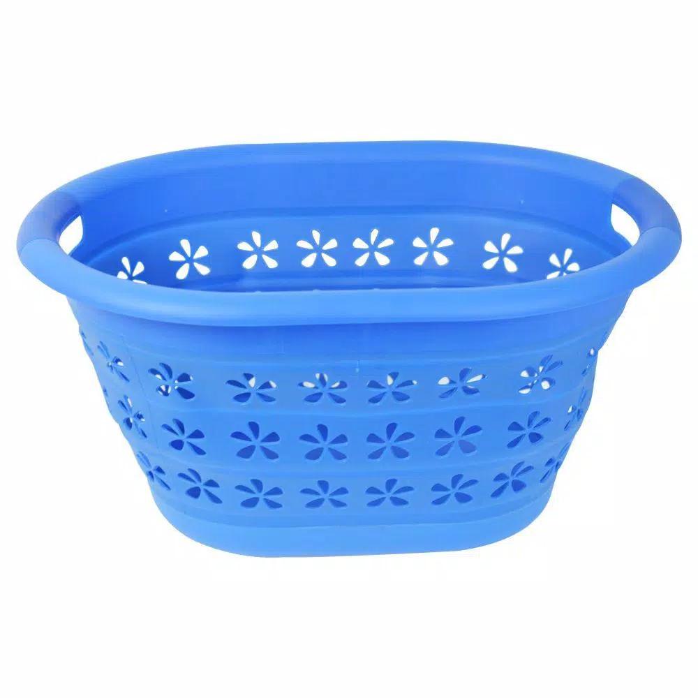 Southern Homewares Collapsible Laundry Basket, Space-Saving Plastic & Silicone Hamper, Blue