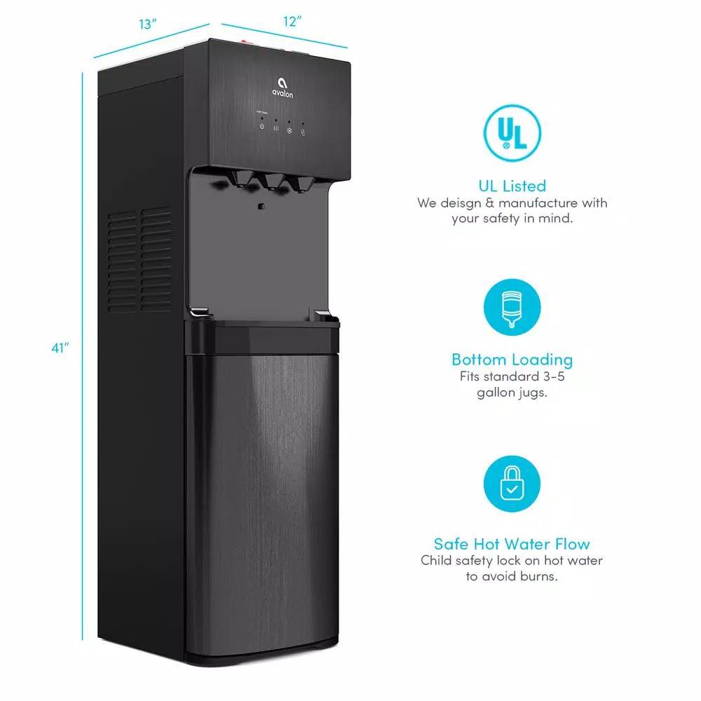 Avalon Self-Cleaning Bottom Loading Water Cooler - Black Stainless Steel, 3 Temperatures