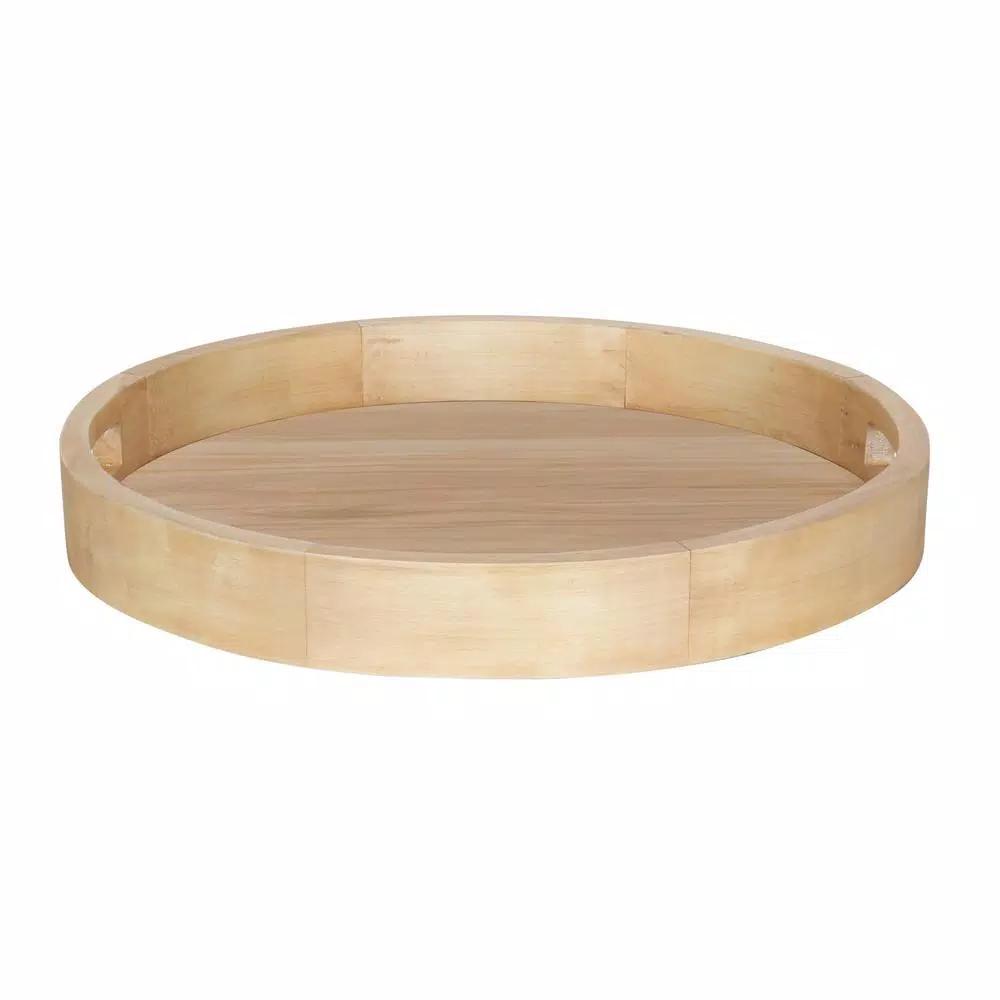 Kate and Laurel Hutton 18.25 in. Round Natural Wood Decorative Tray with Built-in Handles