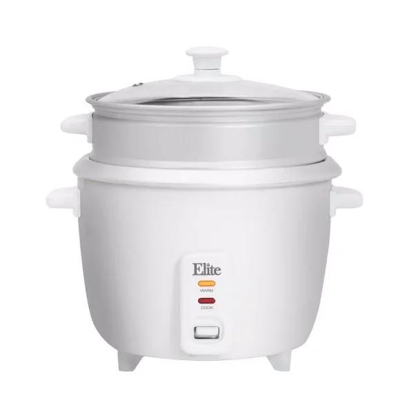 Elite Gourmet 16-Cup Rice Cooker with Steam Tray, White