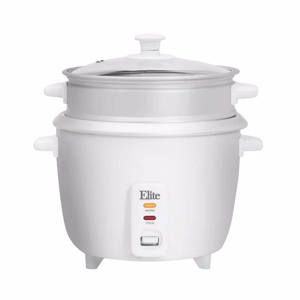 Elite Gourmet 16-Cup Rice Cooker with Steam Tray, White