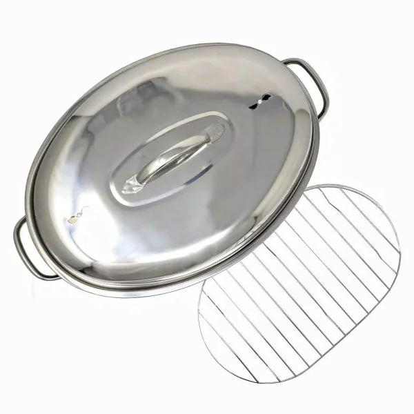 LavoHome Professional Stainless Steel Oval Roaster Set with Induction Lid and Wire Rack, 9.5 Qt