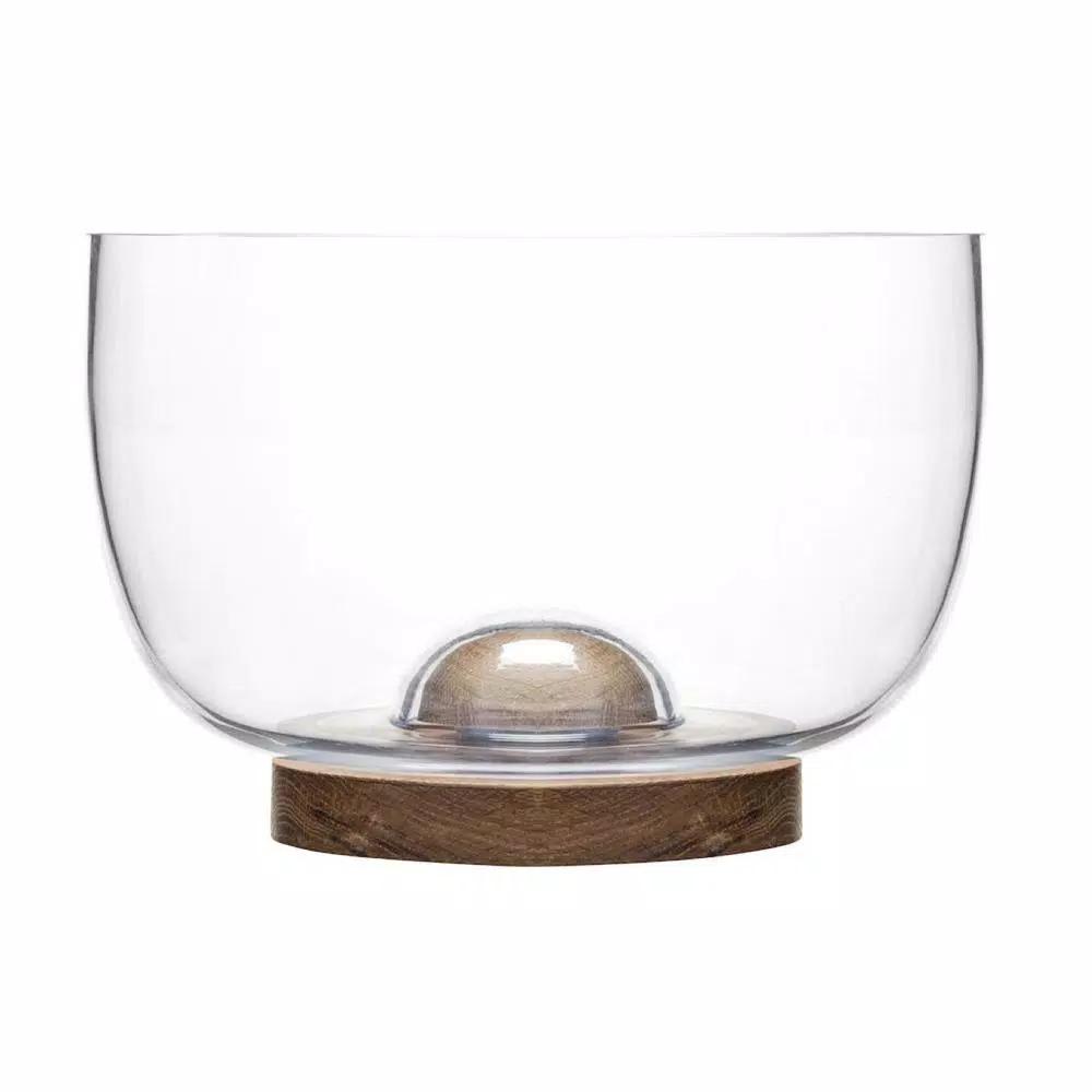 Sagaform Nature 8.625 in. Glass Salad Bowl with Solid Oak Trivet, Clear
