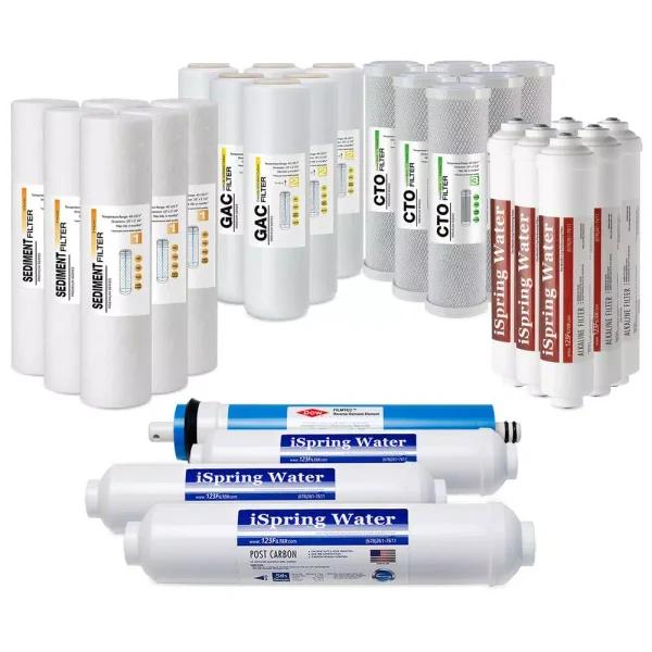 iSpring 28-Piece 6-Stage Reverse Osmosis Replacement Filter Pack with Alkaline Filter for PH100 & Standard RO Systems