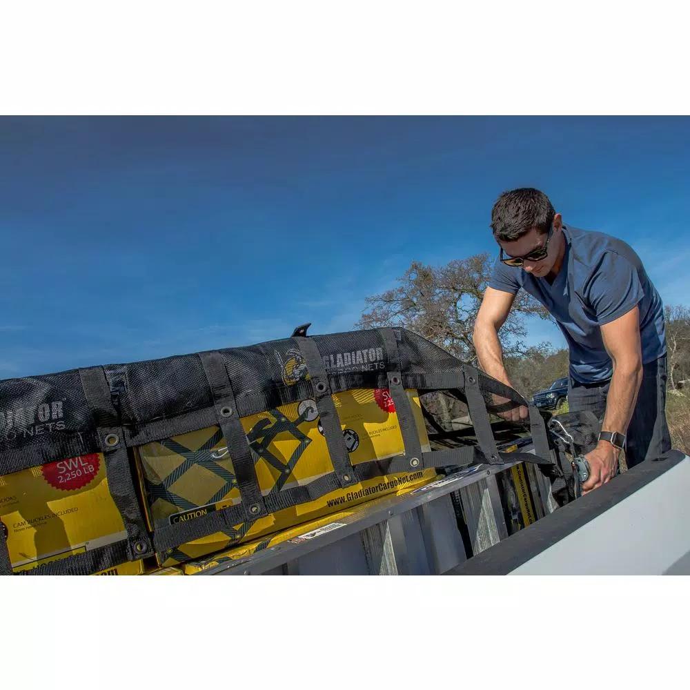 GLADIATOR Cargo Nets Gladiator Heavy-Duty Trailer Cargo Net, 7.3 ft. x 13.3 ft., Integrated Mesh with Certified Attachment Straps