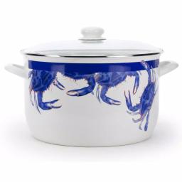 Golden Rabbit Blue Crab 18 qt. Porcelain-Coated Steel Stock Pot Set with Glass Lid and Rack thumbnail 3