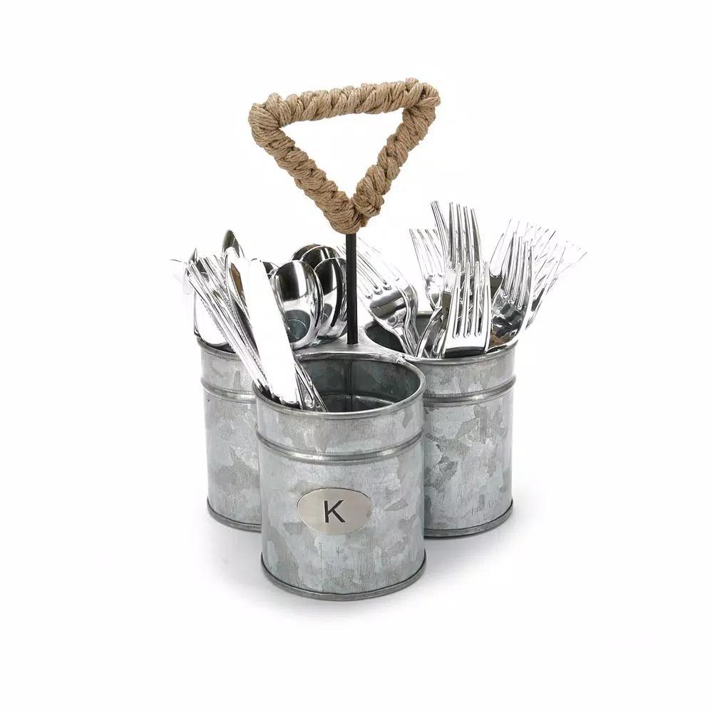 MIND READER 3-Section Silver Metal Utensil Caddy & Silverware Organizer