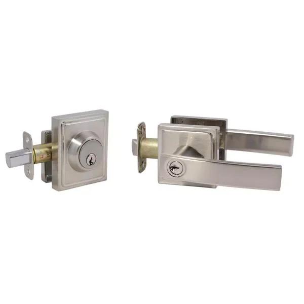 Design House Vista Satin Nickel Entry Door Lever and Single Cylinder Deadbolt Combo