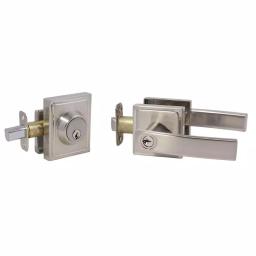 Design House Vista Satin Nickel Entry Door Lever and Single Cylinder Deadbolt Combo thumbnail 1