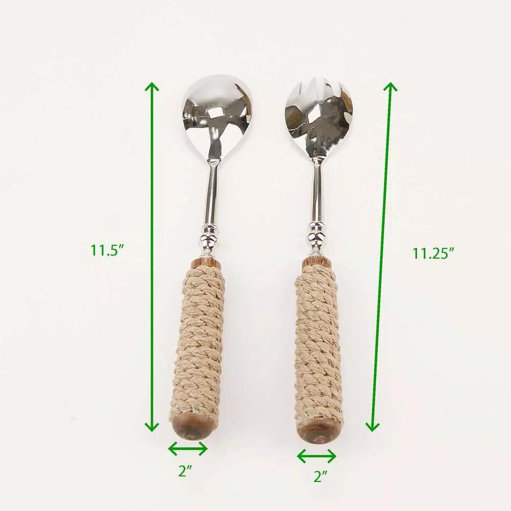 Mind Reader Silver Stainless Steel Rope Design Salad Serving Set - 2-Piece Spoon and Fork Utensil Set