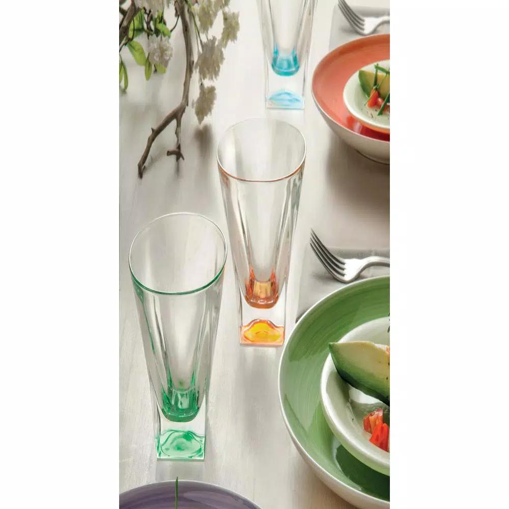 Lorren Home Trends RCR Fusion Collection Multicolor Crystal Highball Glasses, 12 oz, Set of 6