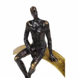LITTON LANE Modern Textured Black Resin Man Figurine with Metallic Gold Circle Statue thumbnail 3