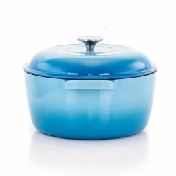 MegaChef 5 Qt. Round Enameled Cast Iron Casserole Dish with Lid, Blue thumbnail 3
