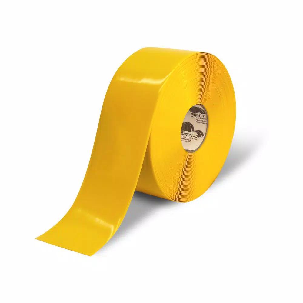 Mighty Line 4 in. Heavy Duty Safety Floor Tape, Solid Yellow, 100 ft. Roll