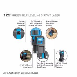 Empire eLG3D Green Self-Leveling 3-Point Laser Level, 125 ft. Range thumbnail 2