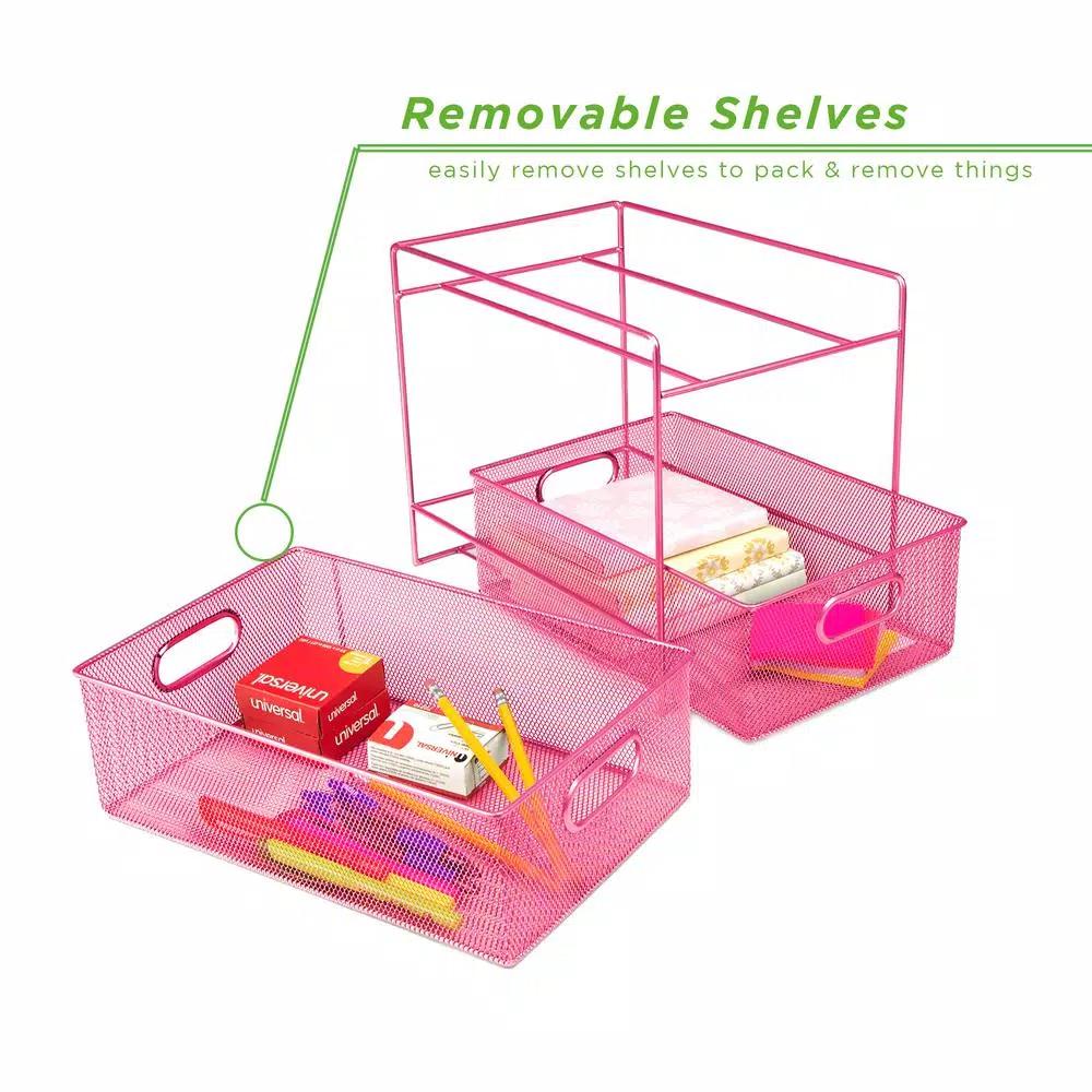 MIND READER 2-Tier Metal Mesh Utensil Caddy & Organizer, Pink