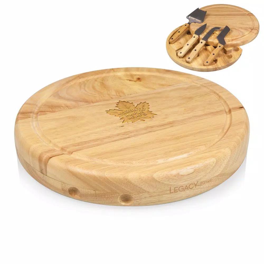 Picnic Time Circo Rubberwood Cheese Board and 4-Piece Stainless Steel Tool Set