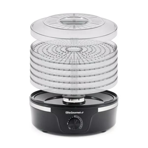 Elite Gourmet 350W Food Dehydrator with 5 BPA-Free Trays and Adjustable Temperature Control, Black