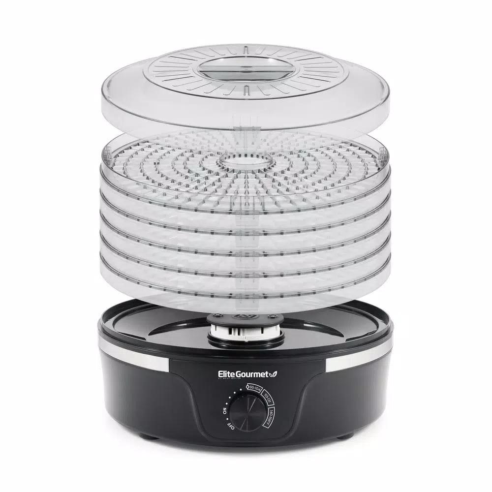 Elite Gourmet 350W Food Dehydrator with 5 BPA-Free Trays and Adjustable Temperature Control, Black
