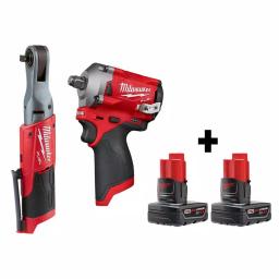 Milwaukee M12 FUEL 12V Cordless 3/8 in. Ratchet and 1/2 in. Stubby Impact Wrench Combo Kit with (2) 3.0 Ah Batteries thumbnail 1