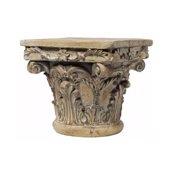 Benjara Aesthetic Resin Decorative Pedestal with Acanthus Leaf Design and Scrolled Details, Brown