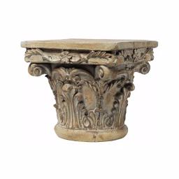 Benjara Aesthetic Resin Decorative Pedestal with Acanthus Leaf Design and Scrolled Details, Brown thumbnail 1