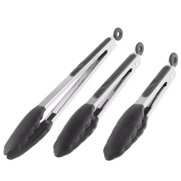 Classic Cuisine Stainless Steel Kitchen Tongs with Silicone Tips, 3-Piece Set