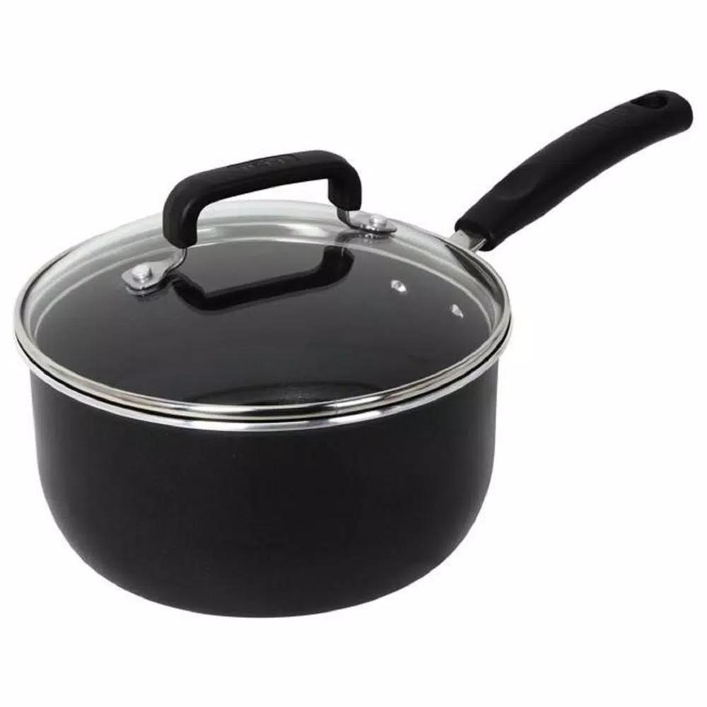 T-Fal Signature 3 Qt. Aluminum Nonstick Sauce Pan with Glass Lid, Black