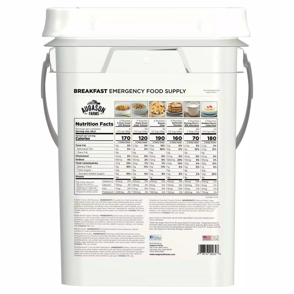 Augason Farms Breakfast Variety Pail - 162 Servings Emergency Food Supply