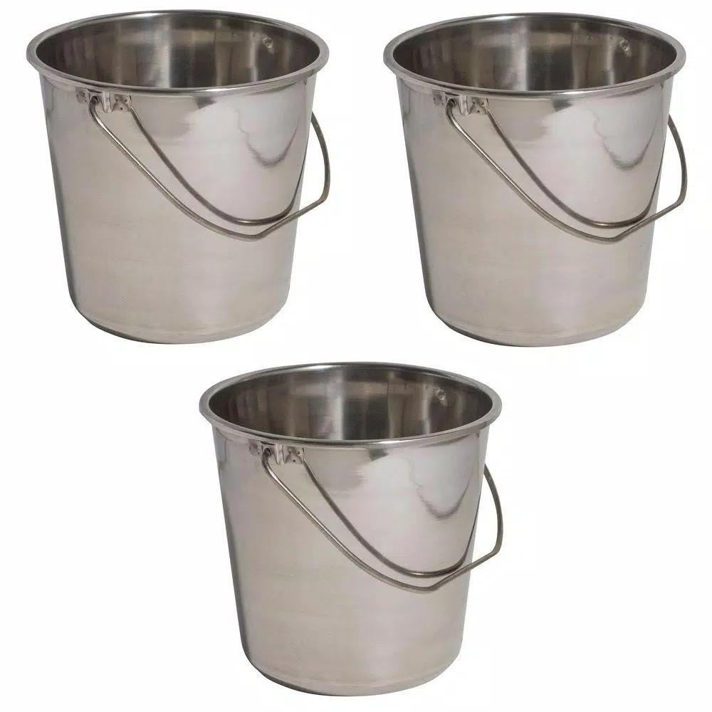 AmeriHome 3-Piece Stainless Steel Bucket Set, 2.37 Gallon Multi-Purpose Metal Pails