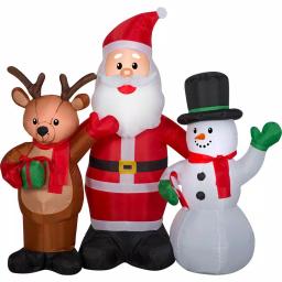 Gemmy 4 ft. Airblown Inflatable Santa, Reindeer, and Snowman Christmas Trio with LED Lights thumbnail 2