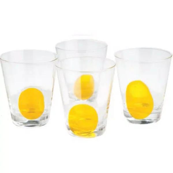 Abigails Clear Double Old-Fashioned Glass Set with Mouth-Blown Yellow Dot (Set of 4)