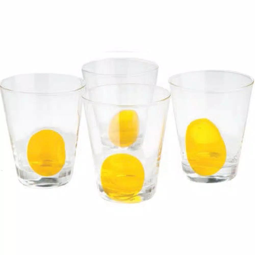 Abigails Clear Double Old-Fashioned Glass Set with Mouth-Blown Yellow Dot (Set of 4)