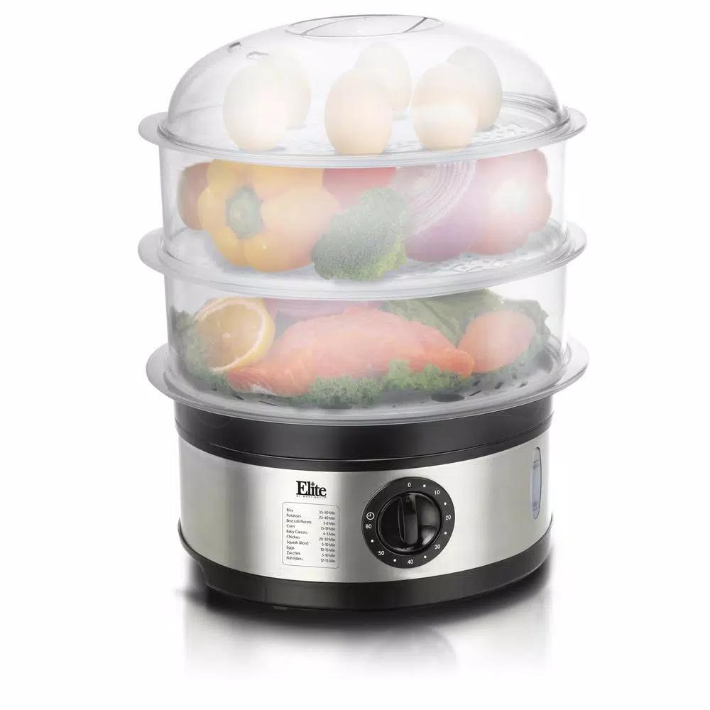 Elite Platinum EST-2301 3-Tier Stainless Steel Food Steamer, 8.5 Qt.