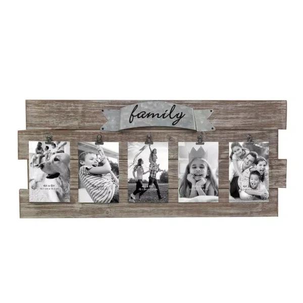 Stonebriar Collection Stonebriars Rustic Wood Collage Photo Clip Frame - Vintage Farmhouse Decor with Family Metal Detail