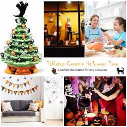 Costway 11.5 in. Green Ceramic LED Haunted Halloween Tree with Ghost and Skeleton Accents thumbnail 6