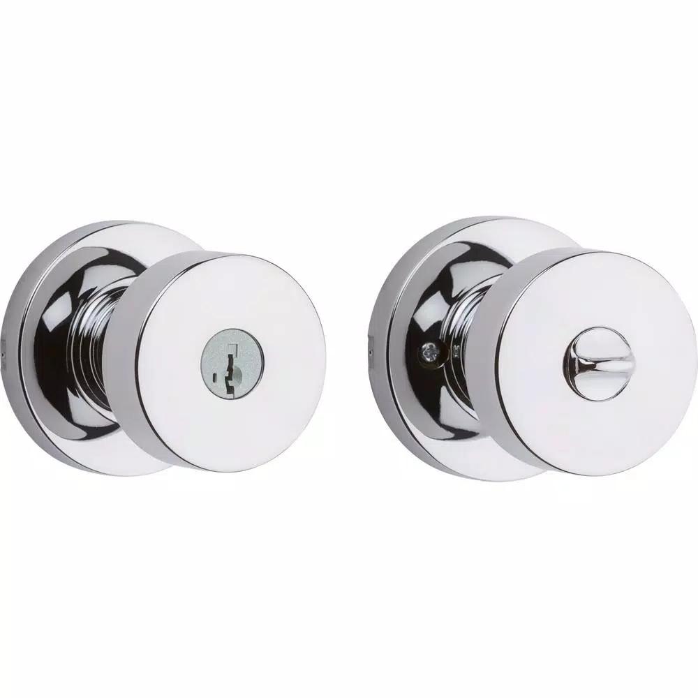Kwikset Pismo Polished Chrome Round Exterior Entry Door Knob with SmartKey Security