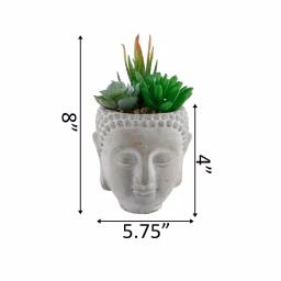 Flora Bunda 8 in. Faux Succulent Mix in Cement Buddha Planter thumbnail 2
