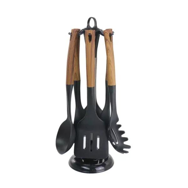 MegaChef 7-Piece Nylon Kitchen Utensil Set with Wood Design Finish