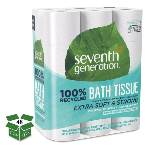 SEVENTH GENERATION 100% Recycled 2-Ply White Bathroom Tissue, 240 Sheets per Roll, 48 Rolls Pack