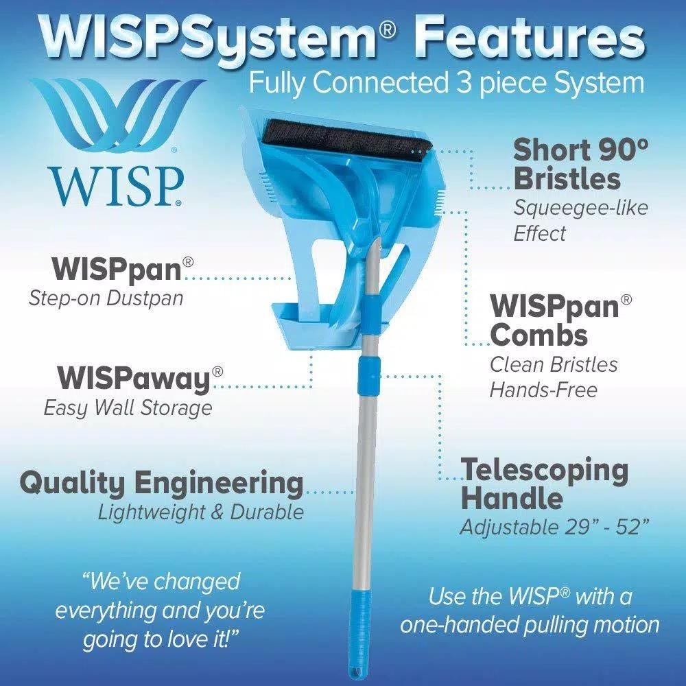 WISP 5-Piece Cleaning Set: Telescoping 90° Angled Broom, Foot-Operated Dustpan, and Mini Brush Set - Gray