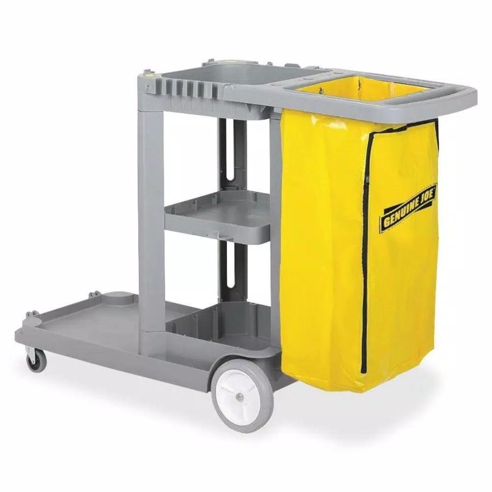 Genuine Joe Industry Workhorse Janitor's Cart with Zippered Vinyl Bag
