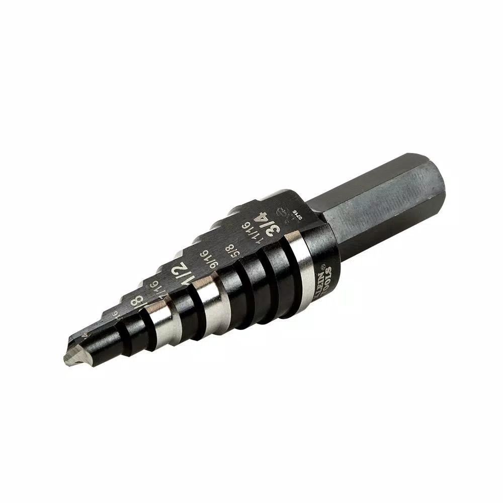 Klein Tools Double Fluted Step Drill Bit, 1/4 in. to 3/4 in., 3/8 in. Hex Shank, High Speed Steel
