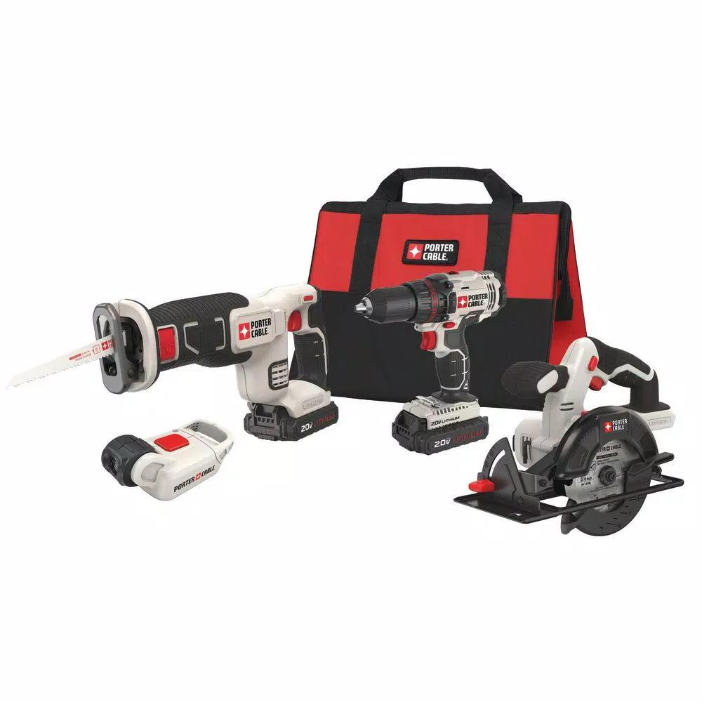 Porter-Cable 20V MAX Lithium-Ion Cordless 4-Tool Combo Kit with Bonus Oscillating Tool and 11-Piece Accessory Set