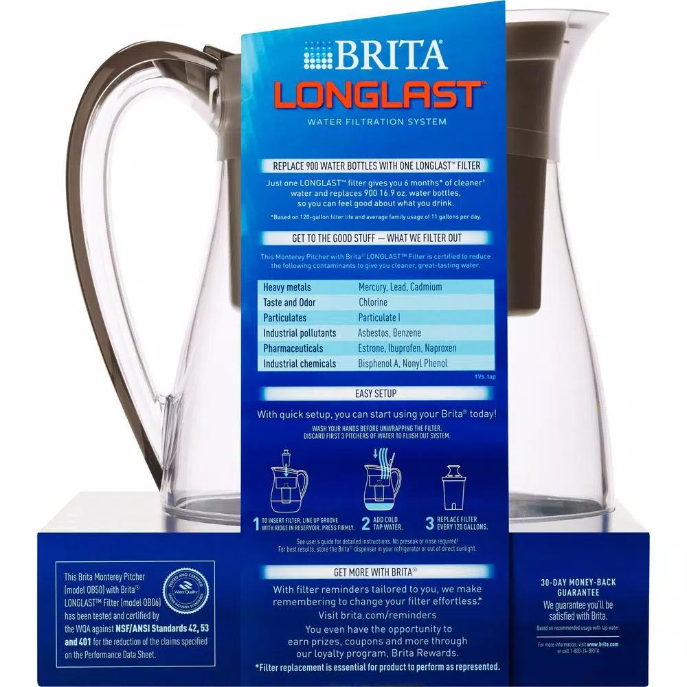 Brita Monterey 10-Cup Water Filter Pitcher with Longlast Filter, Black