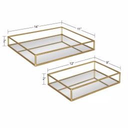 Kate and Laurel Felicia Gold Mirrored Metal Nesting Tray Set - Decorative Rectangular Trays for Home Decor thumbnail 2